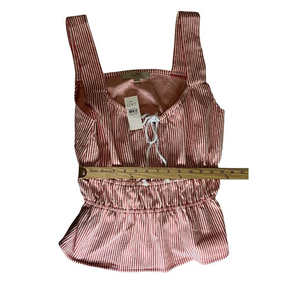 LOFT Red White Striped Sleeveless Top Size M - NWT Nautical Peplum - Picture 7 of 8